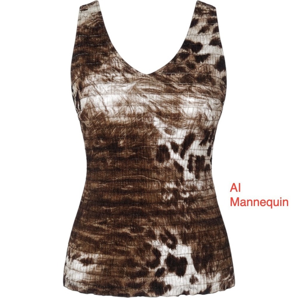 Chicos Brown Animal Print Tiered Tank Top Sleeveless Textured Pleated Size 3 XL - Picture 8 of 8